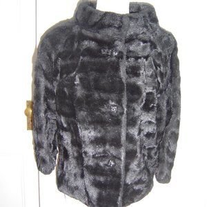 VINTAGE 60'S WOMEN'S MOD BLACK FAUX FUR JACKET S